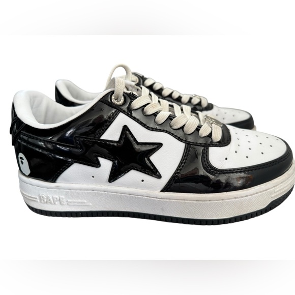 Bape Men Bapestas  leather black white sneakers shoes, 7 main image 11